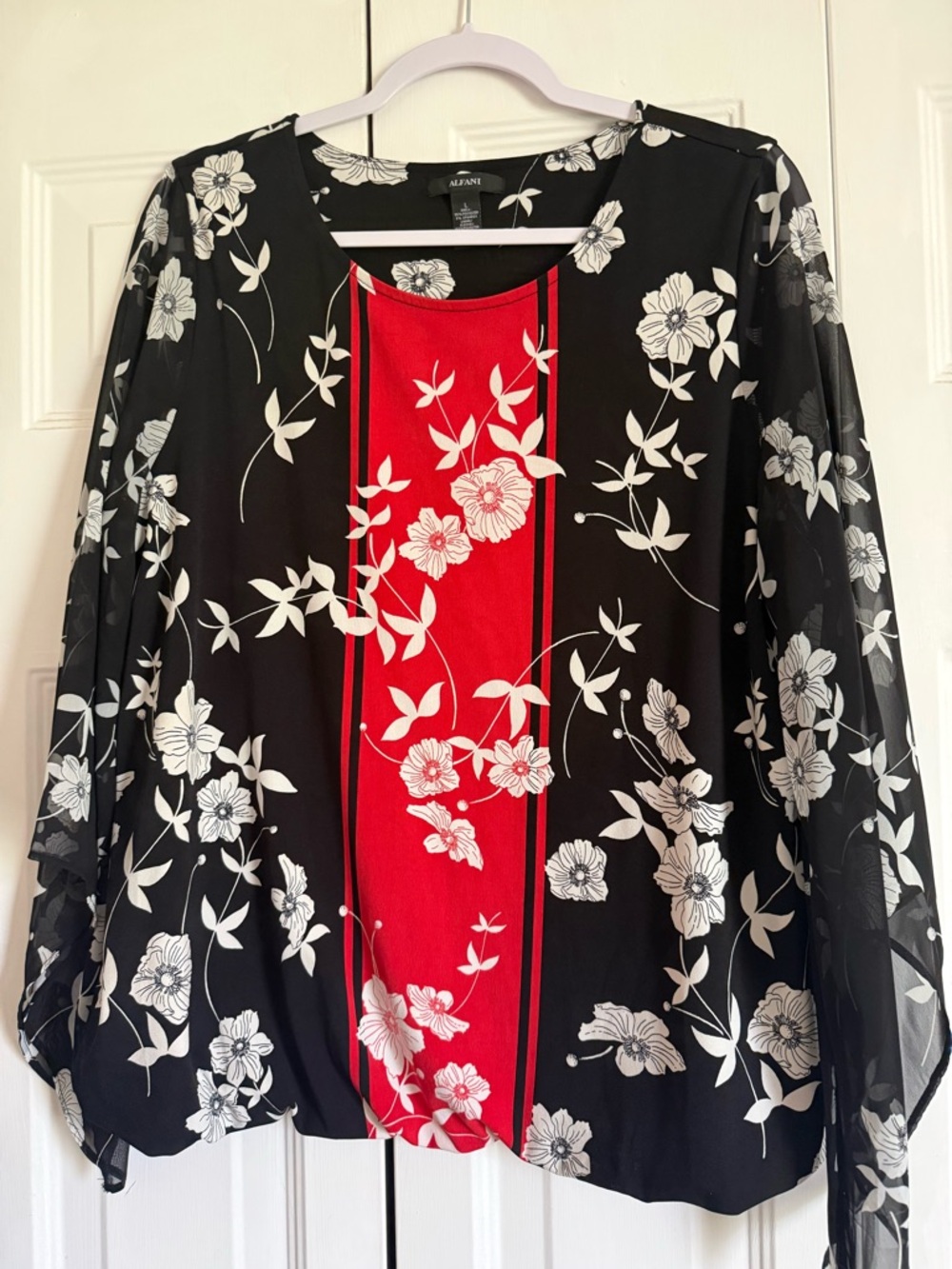 Alfani Black & Red Floral Panel Tunic